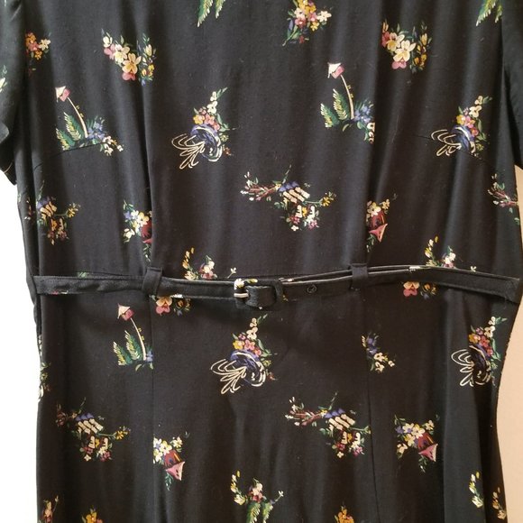 Vintage 90's dress with belt short sleeve petite challis - Picture 3 of 6